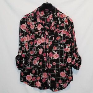 BCX BLACK WITH PINK FLORAL MEDIUM LONG SLEEVE